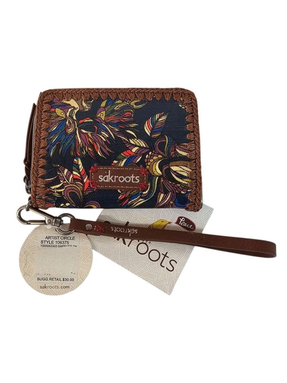 Sakroots Artist Circle Sapphire Zip Around Wristlet Wallet Credit Card Boho NWT